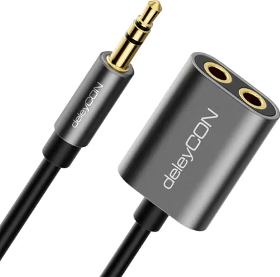 Produktbild von deleyCON 1x 3,5mm Klinke Splitter Audio Stereo AUX Adapter Kabel Klinkenkabel Audiokabel Metallstecker Handy Smartphone Tablet Kopfhörer HiFi Receiver