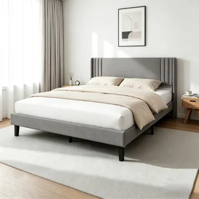 Produktbild von Doppelbett gepolstert 140 x 200 cm - Bettgestell mit Lattenrost - Höhenverstellbares Kopfteil
