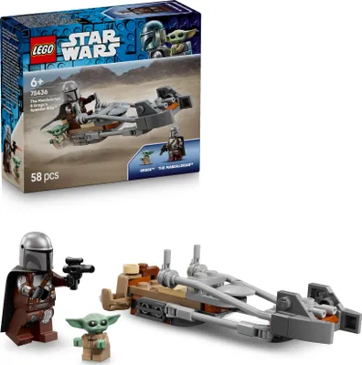 Produktbild von LEGO Star Wars Der Mandalorianer und Grogu auf ihrem Speeder Bike - Set mit Fahrzeug und 2 Star Wars Figuren für Actionabenteuer - Geschenk für Kinder ab 6 Jahren - 75436