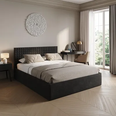 Produktbild von Home Collective Polsterbett 160x200 cm Doppelbett Bett mit verstellbarem Lattenrost & Stauraum | VARDO-Stoff Schwarz