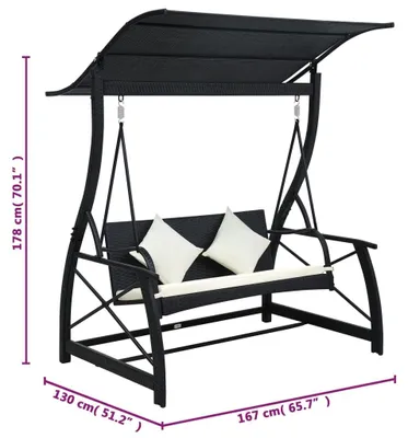 Produktbild von vidaXL Hollywoodschaukel 3-Sitzer mit Dach Poly Rattan Schwarz