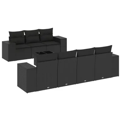 Produktbild von 8-tlg. Garten-Sofagarnitur mit Kissen Schwarz Poly Rattan