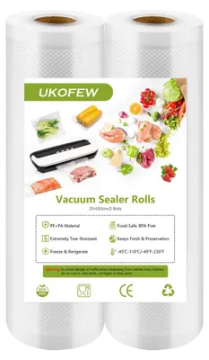 Image de Rouleaux de sachets sous vide pour aliments - 2 rouleaux - 20 x 500 cm - Sans BPA - Réutilisable