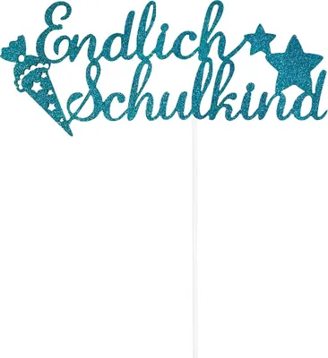 Produktbild von Oblique Unique Endlich Schulkind Torten Topper Glitzernd türkis für Schuleinführung Einschulung Schulanfang Kuchendeckel