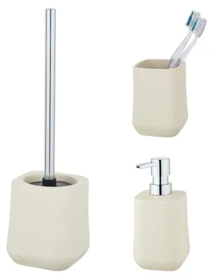 Image de Ensemble d'accessoires de salle de bain en céramique "Schöner Wohnen" Adine, couleur beige : kit de toilette, distributeur de savon, gobelet à brosse à dents