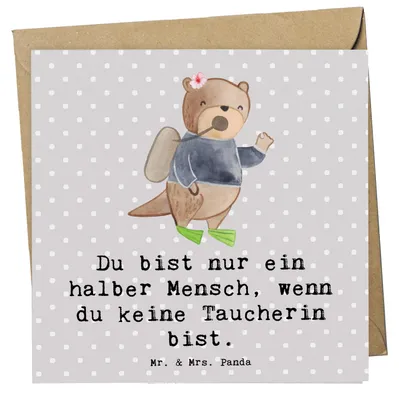 Produktbild von Mr. & Mrs. Panda Deluxe Karte Taucherin Herz - Grau Pastell - Geschenk, Klappkarte, doppelkarte, anlasskarte, Glückwunschkarte, faltkarte, Grußkarte