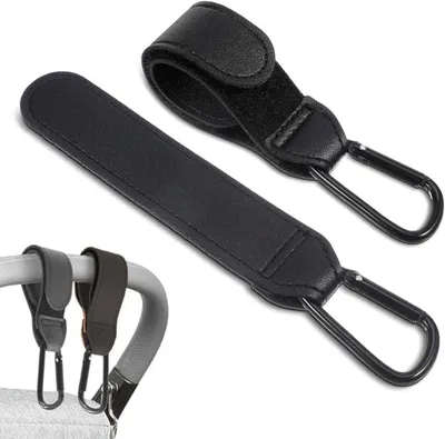 Immagine prodotto di Ganci per passeggini in ecopelle, 2 pezzi, neri, universali, per borse e accessori