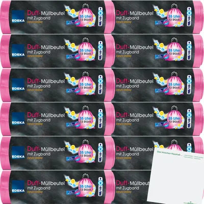 Produktbild von Edeka Duft-Müllbeutel mit Zugband pink 35l 12er Pack (12x12 Beutel) + usy Block