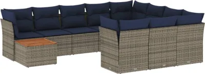 Produktbild von vidaXL 13-teiliges Gartensofa-Set mit Kissen, grau, Polyrattan