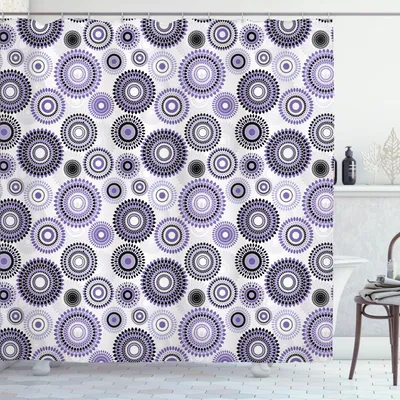 Immagine prodotto di ABAKUHAUS Tenda da doccia viola e nera, motivi floreali ispirati al mandala, 175 x 220 cm, viola, nero e bianco