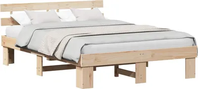 Produktbild von vidaXL Bettrahmen mit Kopfteil Natur 140 x 200 cm Massives Kiefernholz