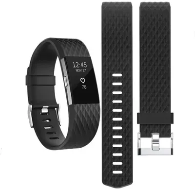 Produktbild von Schwarzes Silikonarmband passend für Fitbit Charge 2 – Schwarz – Sportarmband – Groß – Schönes Armband für Fitbit – CHPN