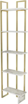 Produktbild von Bücherregal Dbradari, Büroregal, Mobiler Buchhalter, Bücherbrett, 45x22h180 cm, Weiß und Gold