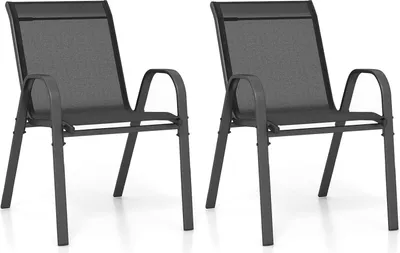Produktbild von KOMFOTTEU 2/4er Set Gartenstühle, Stapelstühle aus Stoff mit Metallrahmen, Balkonstühle stapelbar mit Armlehnen und hoher Rückenlehne, Terrassenstühle 56 x 70 x 84 cm (2, Schwarz)