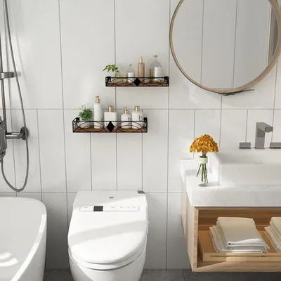 Image de Étagère murale pour salle de bain, étagère murale, lot de 2 pièces