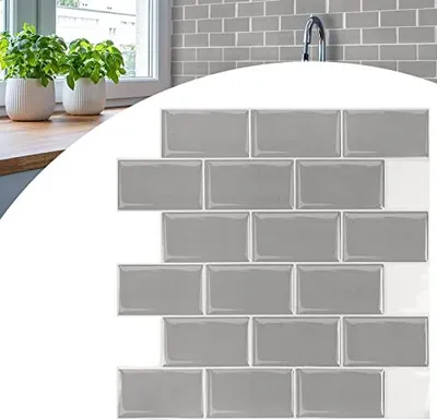 Produktbild von NAIZY Fliesenaufkleber Selbstklebende Fliesen Klebefliesen, 10 Blätter 3D Wandpaneele Fliesensticker Marmor Mosaik Design für Spritzschutz Küche und Bad Deko - 30 × 30 cm, Grau