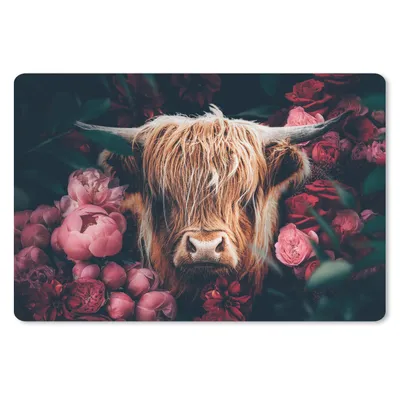 Produktbild von MuchoWow® Mauspad Mousepad Kuh - Schottischer Highlander - Blumen - Botanisch 27x18 cm - Mousepads - Maus Mat - Pad - Mausunterlage - Büroartikel - Desk Matten