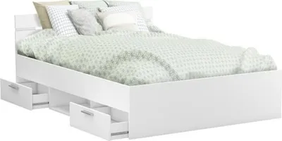 Image de Demeyere Lit adulte MICHIGAN - 140 x 190 cm - Multiples rangements - Blanc