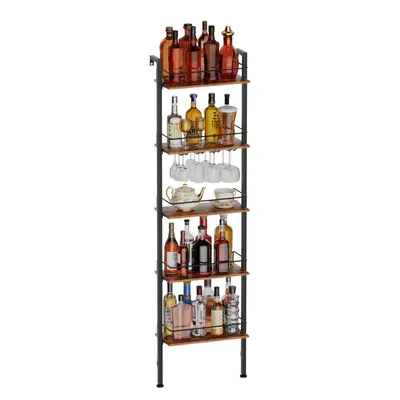 Produktbild von Yorbay Weinregal 5-Tier Freestanding Weinständer, 50 Flaschen mit LED-Lichtern & Absturzsicherung,110 x 51 x 173 cm
