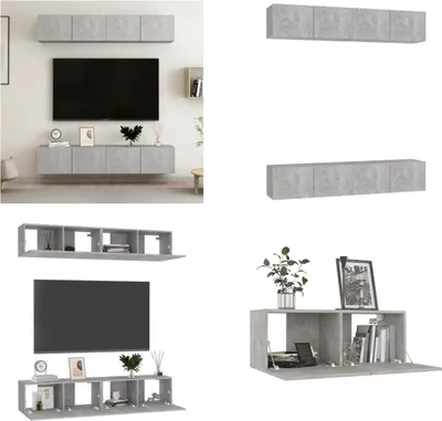 Obrázok produktu pre vidaXL TV skrinky 4 ks. Betónová šedá 80x30x30 cm Materiál na báze dreva - TV skrinka - TV skrinky - HiFi skrinka - HiFi skrinky