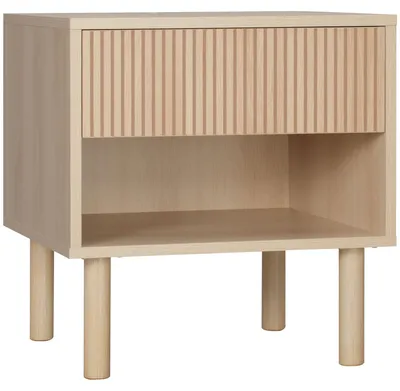 Productafbeelding van Nachtkastje - Bijzetkastje - 1 lade - Open vak - Modern design - Hout - 47 x 47 x 50 cm - Natuurlijk hout