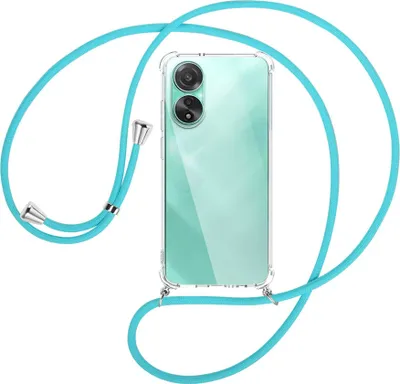 Produktbild von Handykette Backcover-Schutzhülle mit Band (Metall silberfarben) für Oppo A78 4G (CPH2565) - türkis