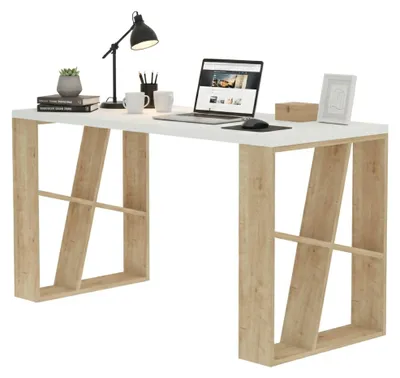 Produktbild von Schreibtisch Keid, Mehrzweckschreibtisch, Bürotisch für PC, Eckschreibtisch, 140x60h75 cm, Weiß und Eiche