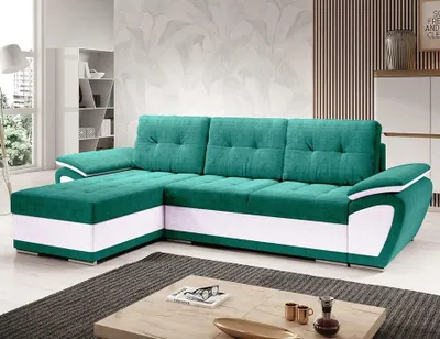 Produktbild von Easy4You ENZO Türkis/Weiß Ecksofa L-Form Links 268 x 97 x 157 cm mit Schlaffunktion und Stauraum - Schlafsofa mit Bettkasten - Moderne Wohnzimmermöbel – Stoff: SORO 86 + SOFT 17