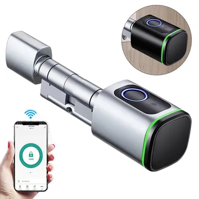 Produktbild von Aluminium Smart Türschloss, TTlock, Fingerabdruck, RFID-Karte, Schlüssel, App & Fernsteuerung, für Haustüren 60 mm, Silber