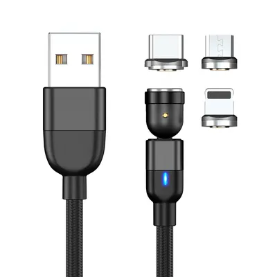 Image de 2 × câble de charge magnétique 3 en 1 Compatible avec Mirco USB, smartphone de type C et appareil iProduct, noir, 3,3 ft