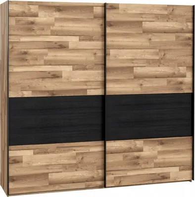 Produktbild von Furniture24 Kleiderschrank JAKOBINA RCQS92411 Schlafzimmerschrank Schiebetür Schwebetürenschrank mit 2 Einlegeboden und 2 Kleiderstange in Staabeiche/Schwarz Eiche