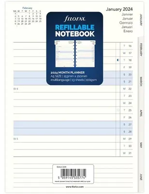 Obrázok produktu pre Náplň do bloku A5 s boční spirálou Filofax Notebook, měsíční přehled