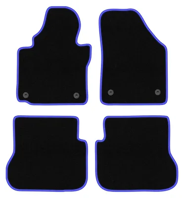 Zdjęcie produktu dla Dywaniki samochodowe welurowe CARLUX-BLUE do: Volkswagen Caddy 2K FL (2010-2015, minivan) czarne z niebieskim obszyciem, z mocowaniami