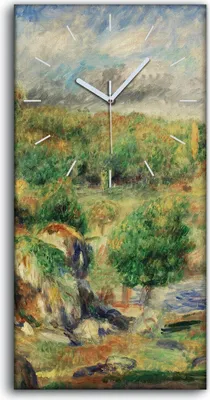 Produktbild von Wohnzimmer-Bild Leinwand Uhr 30x60 Malerei Wald Bäume Landschaft Himmel Wolken - weiße Hände
