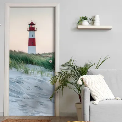 Produktbild von Türtapete selbstklebend | 200 x 90 cm Leuchtturm, Nordsee, Natur | Tür Aufkleber Poster Türfolie | Einteilig | Wasserfest 3D Türaufkleber Klebefolie Wandtattoo