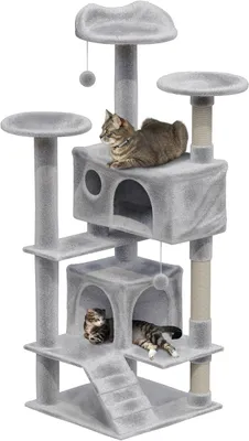 Imagen del producto de Árbol para gatos con 7 niveles - 137x49x49 cm - Gris claro - Árbol rascador para gatos grandes