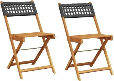 Produktbild von 2 Bistrostühle in Schwarz aus massivem Akazienholz und Polyrattan