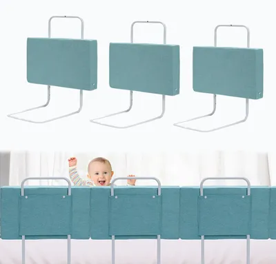 Immagine prodotto di Ikodm, 3 sponde per letto da 50 cm, colore verde, set di protezioni per letto, regolabili in altezza con 5 fori, protezioni anticaduta per lettini per bambini e letti familiari