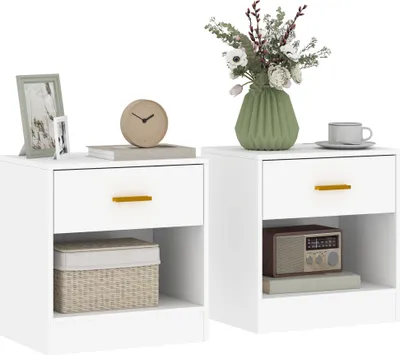 Produktbild von HOMCOM 2er-Set Moderne Nachttische mit Schublade und offenem Regal, Schlafzimmer-Nachttische aus Spanplatte, 39 x 28 x 41 cm, weiß
