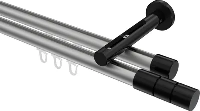 Produktbild von Interdeco Innenlaufstange / Gardinenstange mit Innenlauf Silbergrau / Schwarz, Typ Siteno Elanto (Rillenzylinder), 20 mm Ø 2-läufig, 540 cm