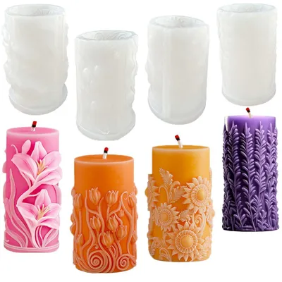 Produktbild von Kerzenformen Silikon 4 Stück Blumen Zylinder Gießform DIY Kerzen Selber Machen Set Weiß
