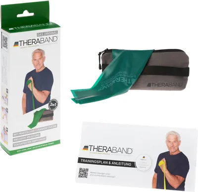 Produktbild von TheraBand Fitnessband 2,5 m in Reißverschlusstasche, Grün, Stark