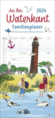 Produktbild von An der Waterkant Familienplaner 2024. Familienkalender mit 5 Spalten. Liebevoll illustrierter Familien-Wandkalender mit Schulferien. Wandplaner 2024 für Nordsee- und Ostsee-Fans.