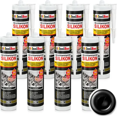 Produktbild von Isolbau Hochtemperatur Silikon, 8 x 300 ml Dichtmasse, Dichtstoff, Reparatur & Füllung von Rissen in Kaminen & Öfen, hochtemperaturbeständig bis + 350 °C