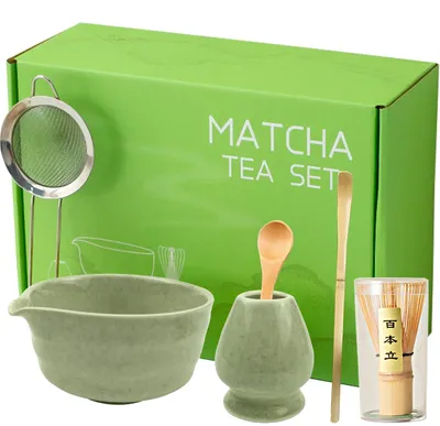 Matcha-Set mit Schale, Bambusbesen, Sieb & 2 Löffeln, 500 ml