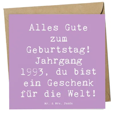 Produktbild von Mr. & Mrs. Panda Grußkarte Spruch 1993 Geburtstag - Lavendeltraum - Geschenk, feiern, Glückwunsch, Erinnerungen, anlasskarte, doppelkarte, liebevolle Geschenke, faltkarte