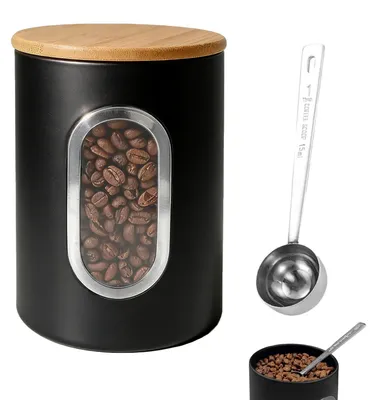 Kaffeebüchse 1,5 l, luftdicht, mit Holzdeckel, schwarz