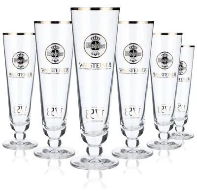 Produktbild von 6x Warsteiner Bier Glas Biergläser 0,28l Pokal/Tulpe 1753 Logo Platinrand