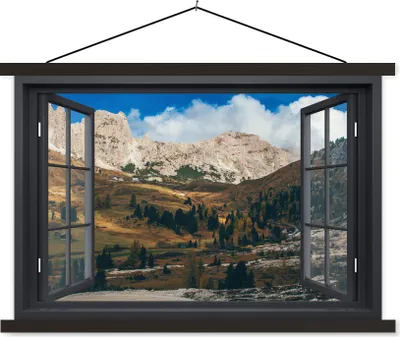 Produktbild von MuchoWow® Textilposter Aussicht - Berge - Grün 150x100 cm mit schwarzem Rahmen - Schlafzimmer