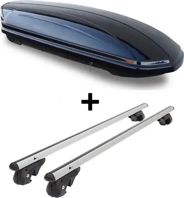 Obrázek produktu pro Střešní box VDPMAA320 320Ltr uzamykatelný černý + hliníkový nosič zábradlí VDP004L kompatibilní s pro VW Tiguan od r. 07